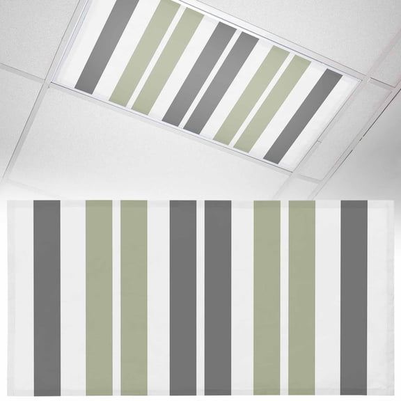 1 Pack Sage Green Fluorescent Light Covers for Ceiling Lights and Grey Striped Rectangular Geometric Magnetic Ceiling Light Covers Overhead Light Filters for Office Classroom Home