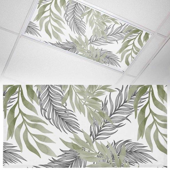 1 Pack Sage Green Willow Leaf Fluorescent Light Covers for Ceiling Lights Abstract Art Leaves Botanical Lines Farmhouse Magnetic Ceiling Light Covers Overhead Light Filters for Office Classroom Home