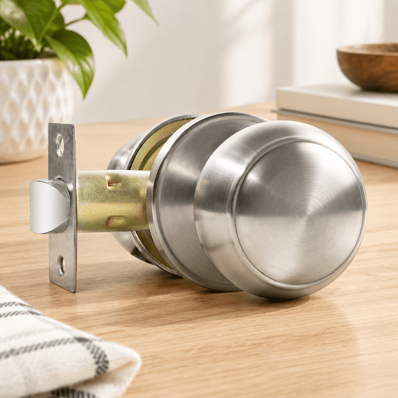 1 Pack Satin Nickel Round Passage Door Knob For Hallway Closet Heavy Duty Non-locking