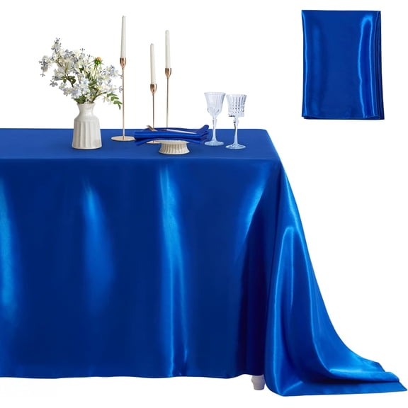 1 Pack Satin Table Cover Rectangle Silkly Soft Table Cloth, Satin Dining Table Cloths for Wedding Banquet Table Decoration, Dining Room, Indoor and Outdoor Use, 60 x 84 Inches, Royal Blue