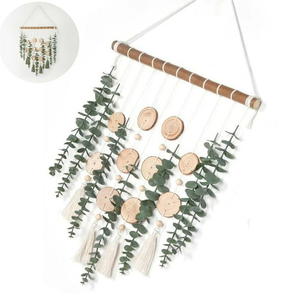 1 Pack Scheam Faux Eucalyptus Leaves Garland with Wooden Stick,Artificial Eucalyptus Greenery Hanging Wall Decor,Rustic Farmhouse Decorations,for Bathroom Bedroom (Style D)