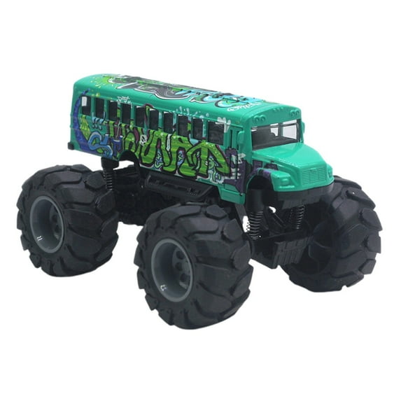 1 Pack School Bus Monster Truck Toy, Die Cast Big Wheel Monster Truck, Green Yellow Pull Back Car Toys, Play Vehicle Gifts for Kids, Toddlers, Boys Age 3+