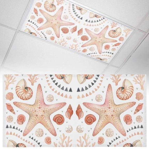 1 Pack Sea Starfish Fluorescent Light Covers for Ceiling Lights Nautical Ocean Marine Orange Nautilus Shell Coral Magnetic Ceiling Light Covers Overhead Light Filters for Office Classroom Home