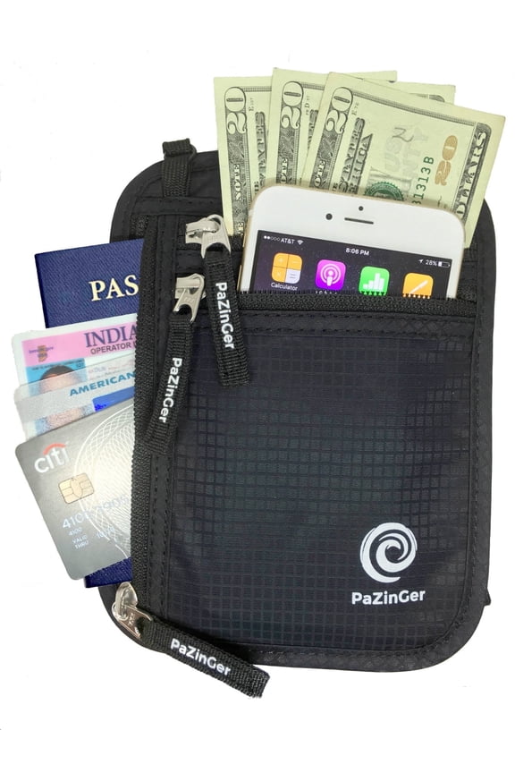 1-Pack Secure RFID Blocking Neck Wallet & Passport Holder Ultimate Travel Pouch for Safe Traveling PAZINGER