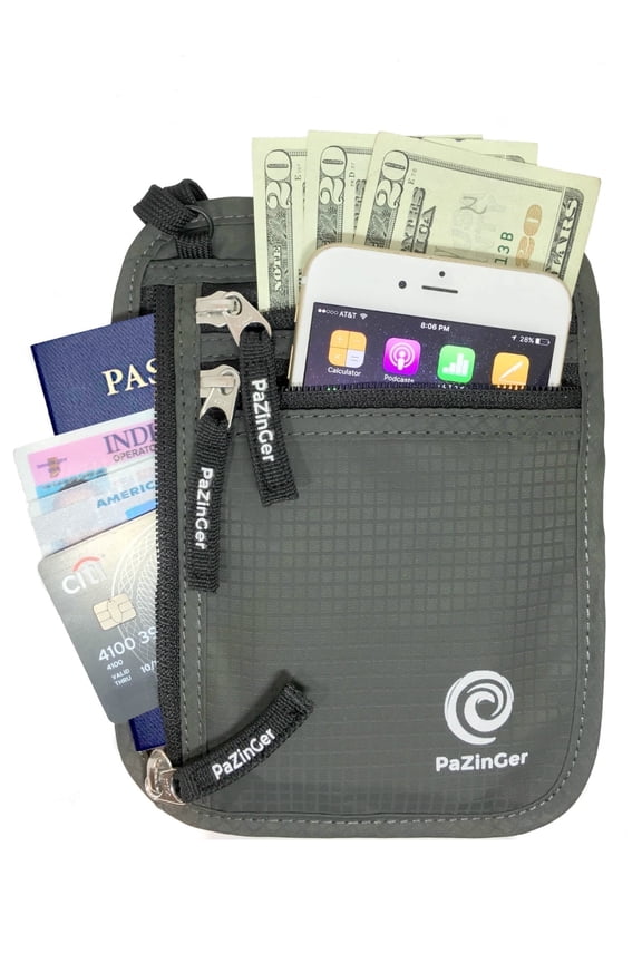 Neck Wallet and Passport Holder, Travel Pouch for Passport, Cards, Cash and Small Essentials, PAZINGER