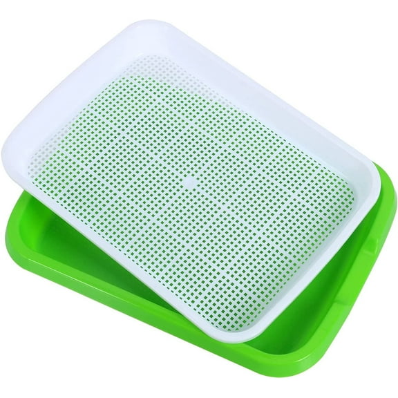 1 Pack Seed Sprouter Tray with Drain Holes, Happon Seed Garden Plant Germination Propagation Trays, Soil-Free Wheatgrass Tray Sprouter Microgreens Growing Kit with Lid
