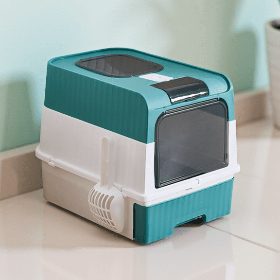 1-Pack Self-Cleaning Cat Litter Box with Quiet , Open Entry Design, Spacious Interior, Blue