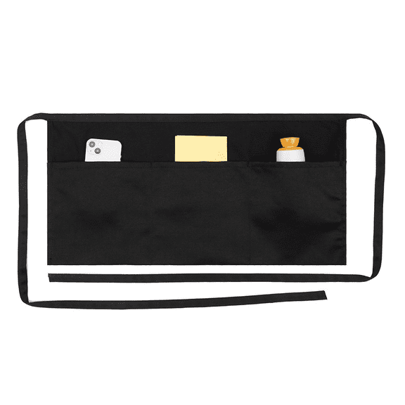 1 Pack Server Apron with 3 Pockets, Water Oil Stain Resistant Waitress Waiter Apron Black Waist Aprons Bistro Apron for Women Men
