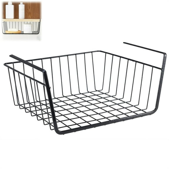 1 Pack Under Shelf Metal Organizer,Black Wire Storage Basket,Slides Hanging Storage Bin,Under Cabinet Add-on Storage Racks,for Kitchen Pantry Desk Bookshelf By HYG