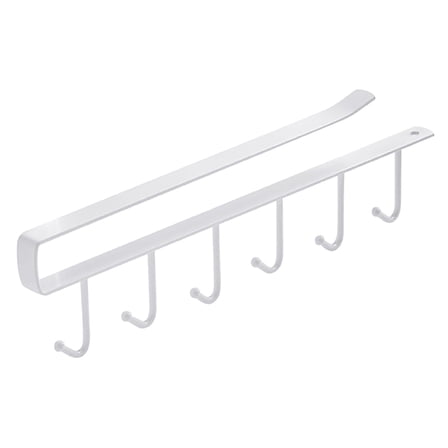 1 Pack Under Shelf Mug Rack, Hanging Hooks Rack Under Cupboard Cabinet Cup Holder 6 Hooks Drilling Free Coffee Mug Holder Kitchen Utensil Storage Organizer Hook Rack (White)
