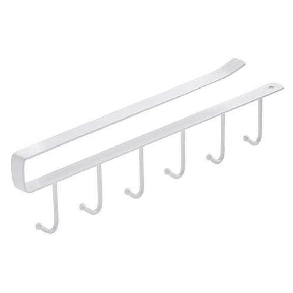 1 Pack Under Shelf Mug Rack, Hanging Hooks Rack Under Cupboard Cabinet Cup Holder 6 Hooks Drilling Free Coffee Mug Holder Kitchen Utensil Storage Organizer Hook Rack (White)