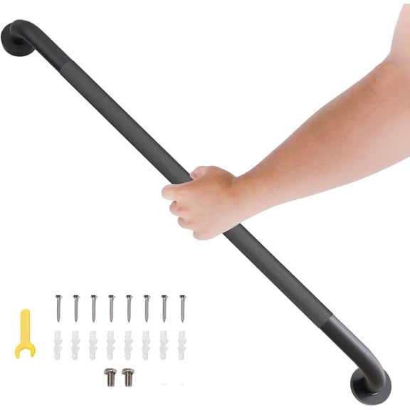1 Pack Shower Grab Bar, 36 Inch Bathroom Grab Bar Handle with Anti-Slip Knurled Grip,Stainless Steel Bath Balance Bar, 1.25" Diameter Bath Safety Bar Support for Seniors Elderly Pregnant, Matte Black