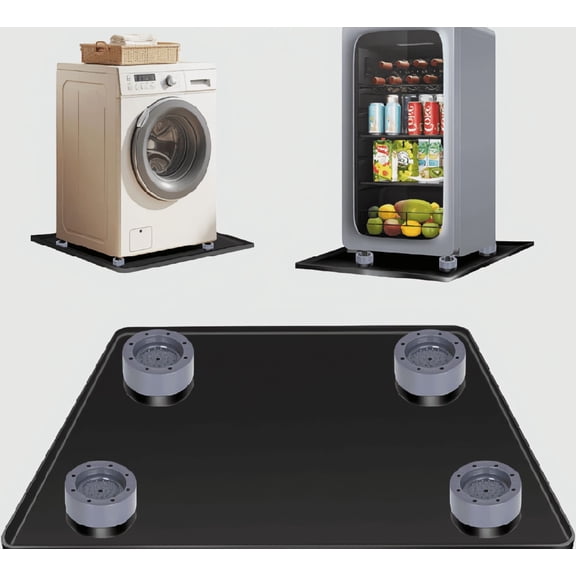 1 Pack Silicone Drip Mat with 4 Base Raisers, 20x20 Inch Floor Protector for Mini Fridge, Washing Machine, Black