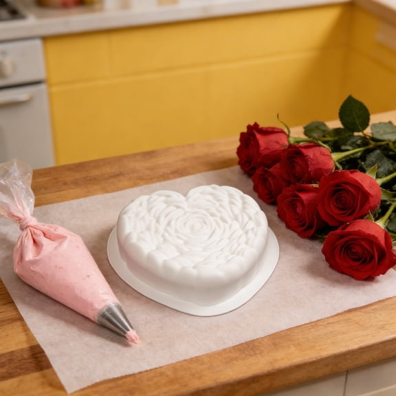 1 Pack Silicone Heart Cake Mold, Rose Pattern Baking Pan Valentine's Day 8 Inch Heart Cake pan for Baking, Chocolate, Mousse, Jelly,Mini Cake Resin