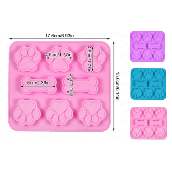 1 Pack Silicone Molds with Puppy Dog Paw and Bone Shaped 2 in 1, Reusable Non-Stick Ice Cube Trays & Flexible Candy Chocolate Molds for Homemade Dog Treats, Pudding