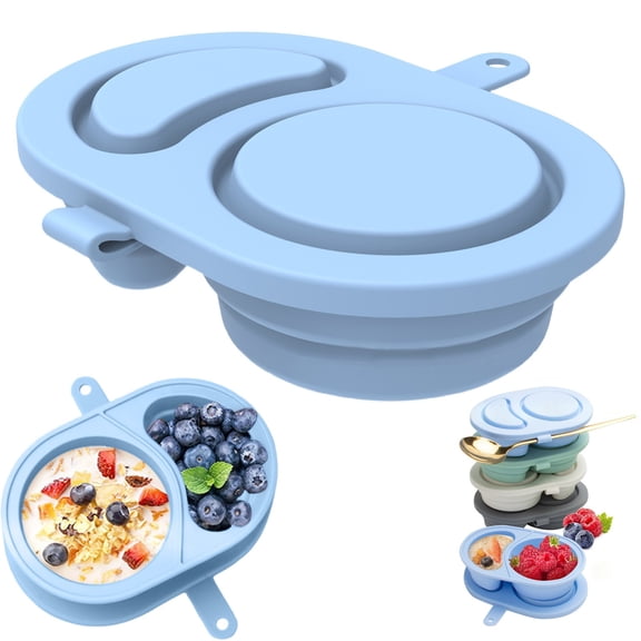 1 Pack Silicone Snack Container with Lid, Reusable 2 Compartment Snackle Box, Portable Food Storage Box for Salad Dressing Snacks, Practical Reusable Kitchen Outdoor Food Container