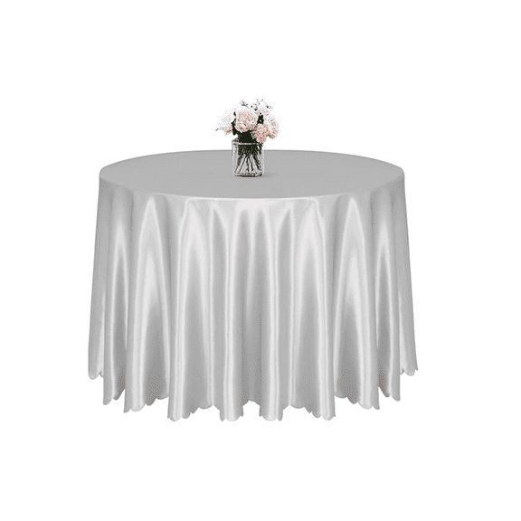 1 Pack Silver Satin Round Table Cloths 90 Inch, Overlay Round Table Cover, Silky Satin Dining Tablecloth for Wedding Buffet Parties Banquet Decoration