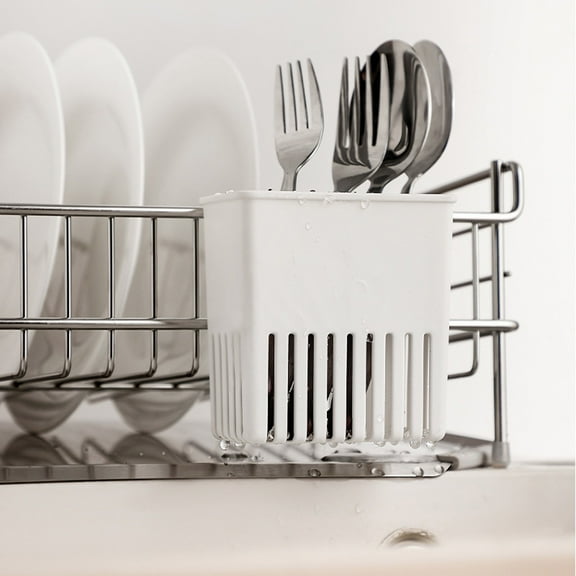 1-Pack Silverware Drying Plastic Basket - Compact Utensil Drainer Rack for Forks, Spoons, Knives & Kitchen Tools, Sink Organizer (White)