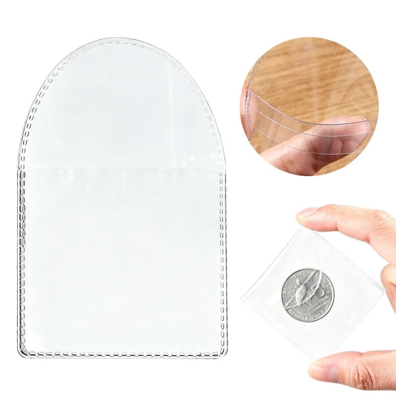 1 Pack Single Pocket Coin Sleeves, 2x2 Inch Clear Plastic Coin Protector Holders, Transparent Coin Pockets for Jewelry Ring Earring Gemstone Collection Supplies & Protectors (Semicircle)