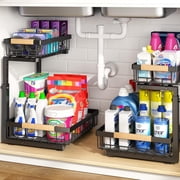 1 Pack Under Sink Organizer,Adjustable Height,2 Tier Pull Out Under Cabinet Organizer,Slide Out Thickened Metal Under Sink Storage for Kitchen Bathroom Laundry Cabinet Pantry,BlackS