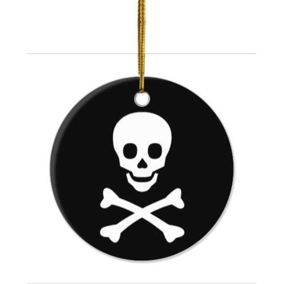 1 Pack - Skull And Crossbones Ceramic Alternative Christmas Ornament and Home Decor - 2.85 Inch Round