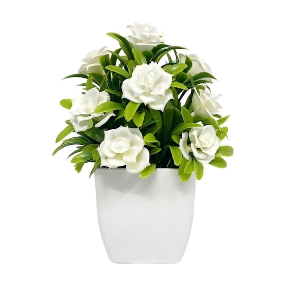 1-Pack Small Fake Potted Plants, Artificial White Rose Potted Plant, Mini Faux White Flower Greenery , Decorative Fake Plant for Tabletop, Home, Office and Bathroom Indoor Decoration