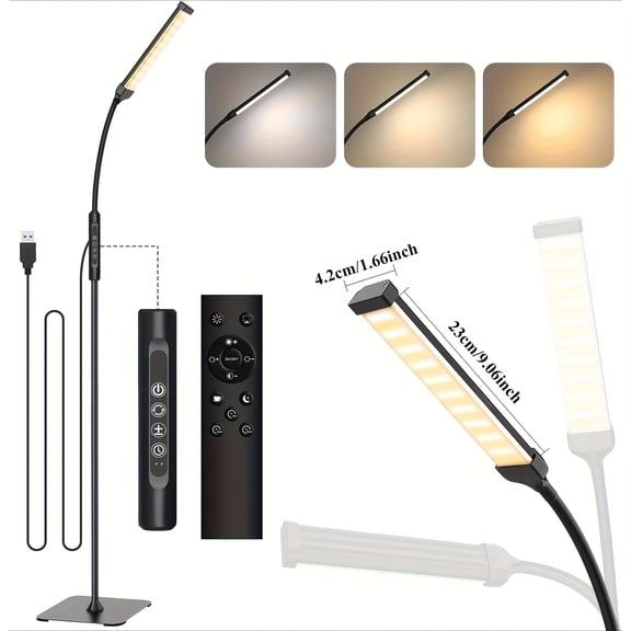 1-Pack Smart Touch Floor Lamp - 120-LED, Dimmer, 3 Color Modes, 10 Brightness - Adjustable Gooseneck, Floor/Ceiling Mount, Plug-and-Play