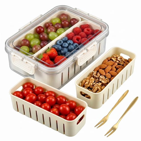 1 Pack Snackle Box Container, Portable 2-Compartment Divided Snack Tray with Lid, Reusable Stackable Snack Organizer for Travel, Candy, Party & Picnic, Large Size, White