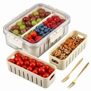 1 Pack Snackle Box Container, Portable 2-Compartment Divided Snack Tray with Lid, Reusable Stackable Snack Organizer for Travel, Candy, Party & Picnic, Large Size, White