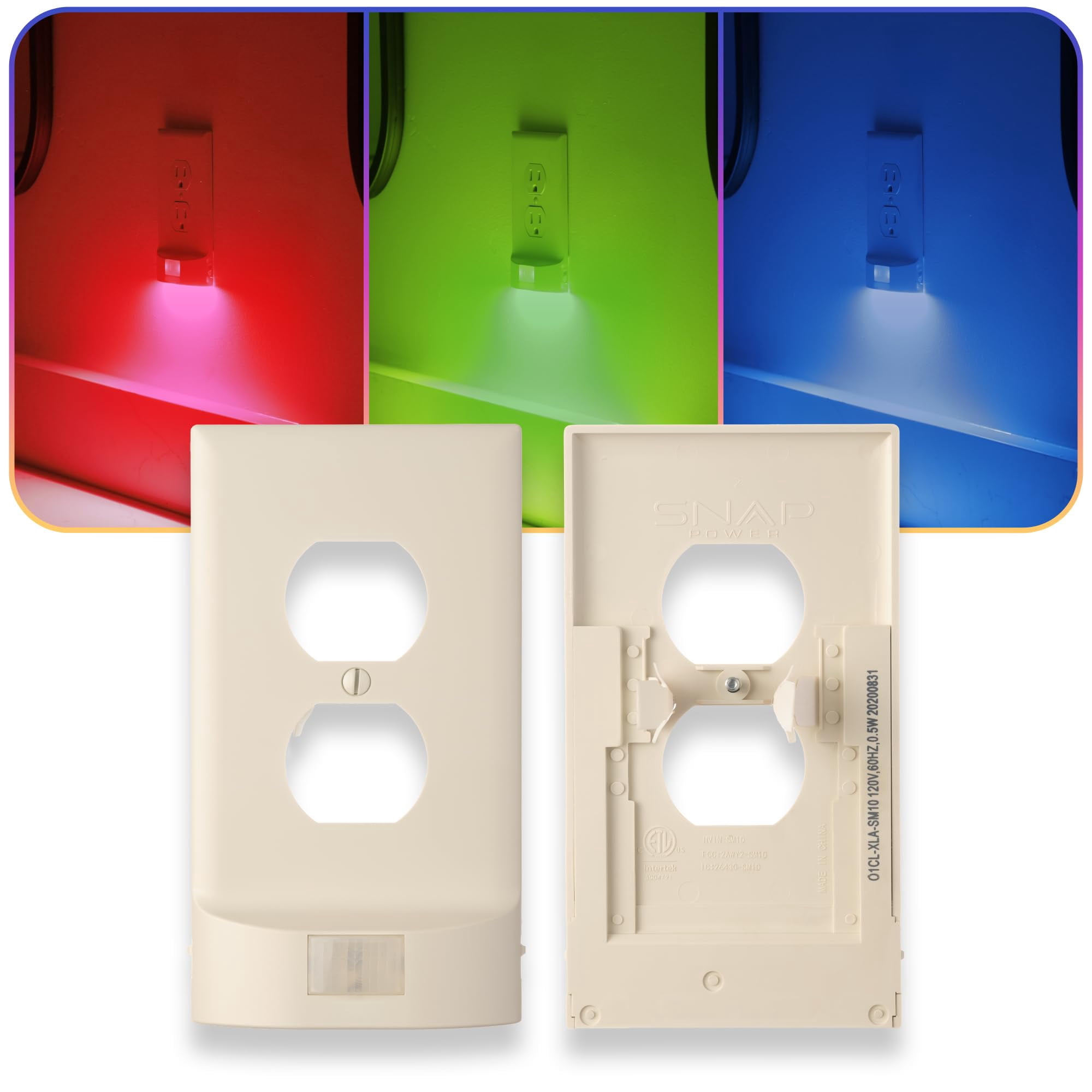 1 Pack - SnapPower Multi-Color GuideLight – Outlet Cover RGB Lights, Customizable Ambient Lighting/Mood Lighting for Home, Kitchen, Gaming Room, Kids Bedroom, Holiday Decor (Light Almond, Duplex)