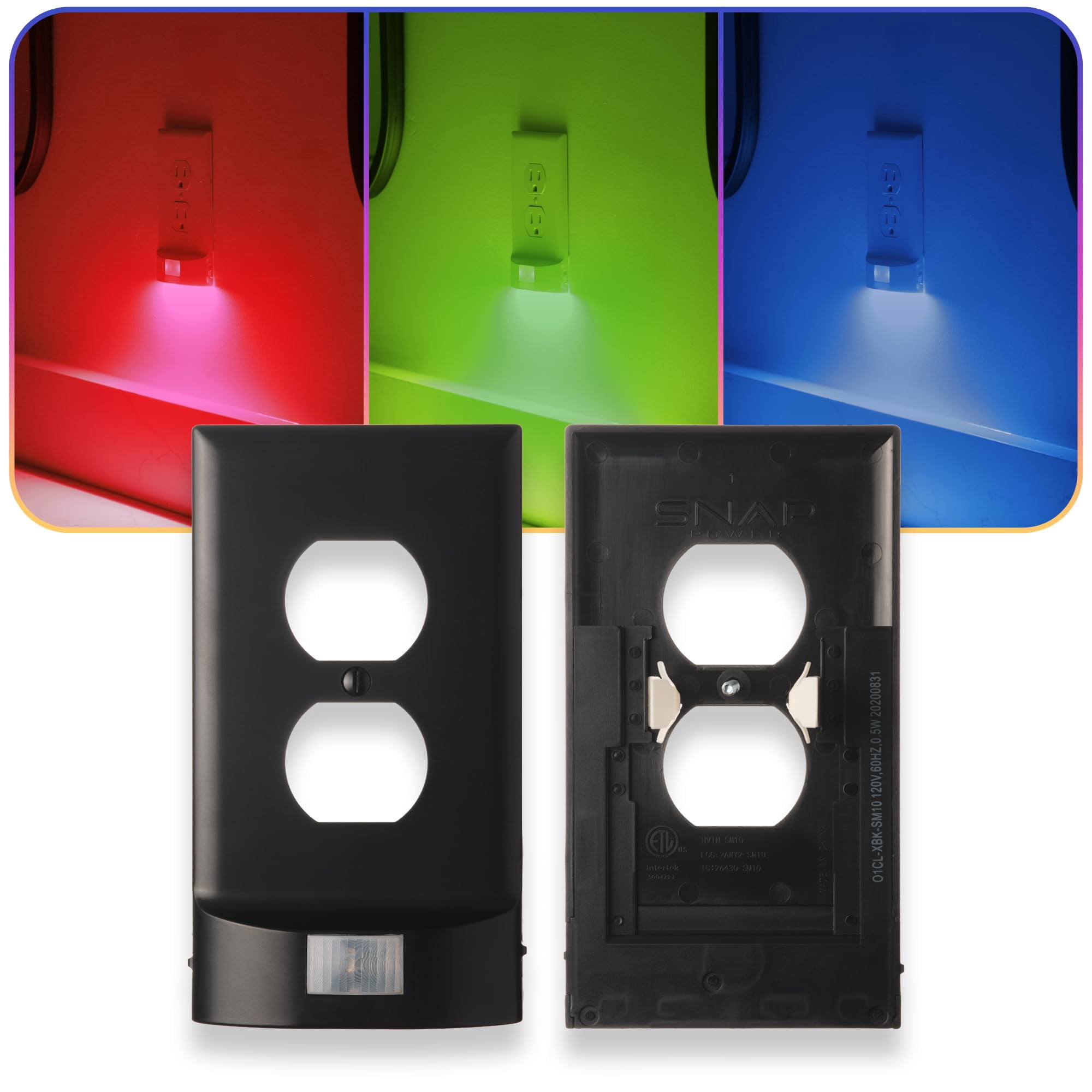 1 Pack - SnapPower Multi-Color GuideLight – Outlet Cover RGB Lights, Customizable Ambient Lighting/Mood Lighting for Home, Kitchen, Gaming Room, Kids Bedroom, Nursery, Holiday Decor (Duplex, Duplex)