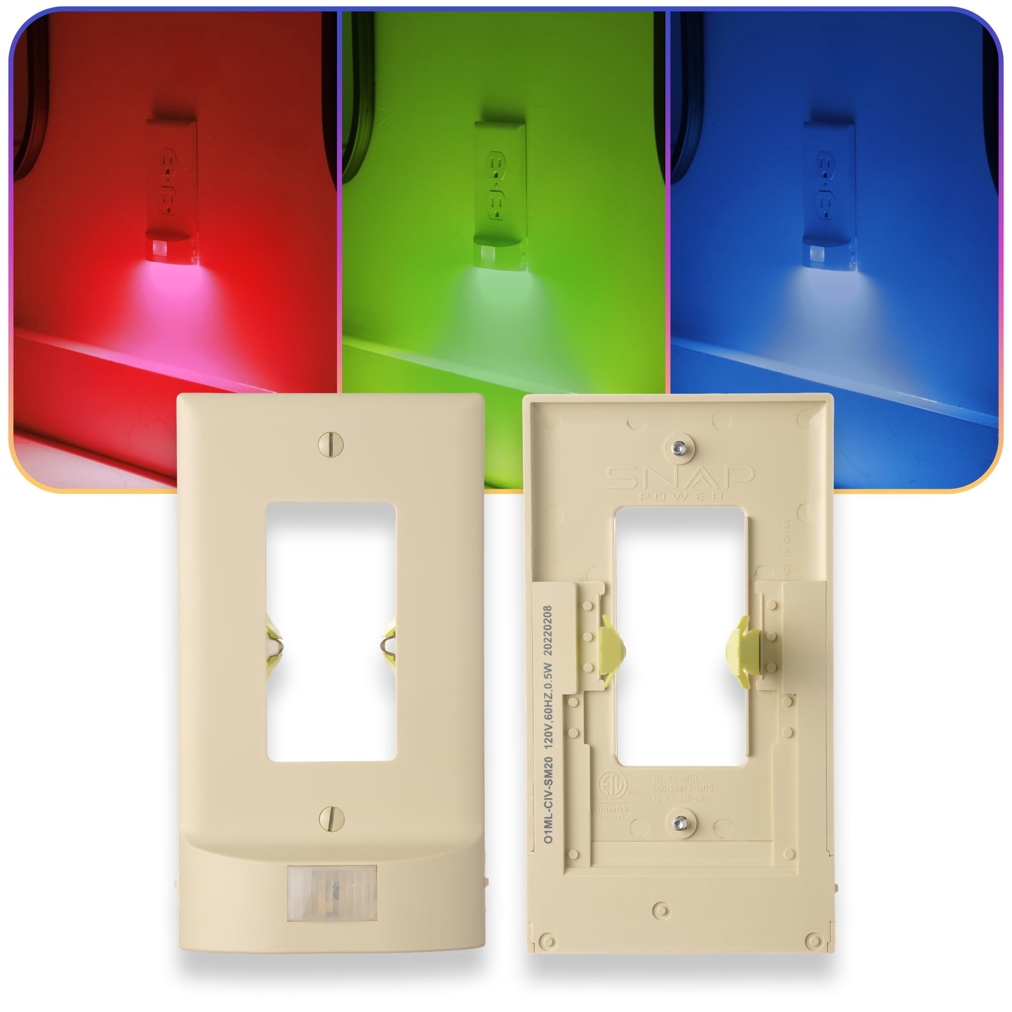 1 Pack - SnapPower Multi-Color GuideLight – Outlet Cover RGB Lights, Customizable Ambient Lighting/Mood Lighting for Home, Kitchen, Gaming Room, Kids Bedroom, Nursery, Holiday Decor (Ivory, Decor)
