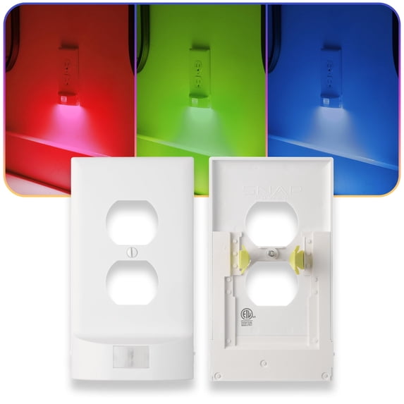 1 Pack - SnapPower Multi-Color GuideLight – Outlet Cover RGB Lights, Customizable Ambient Lighting/Mood Lighting for Home, Kitchen, Gaming Room, Kids Bedroom, Nursery, Holiday Decor (White, Duplex)