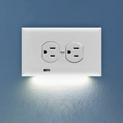 1 Pack - SnapPower GuideLight 2 PLUS - LED Bright/Dim/Off Light Sensor Night Light - Electrical Outlet Wall Cover Plate For Horizontal Outlets (Duplex, White)