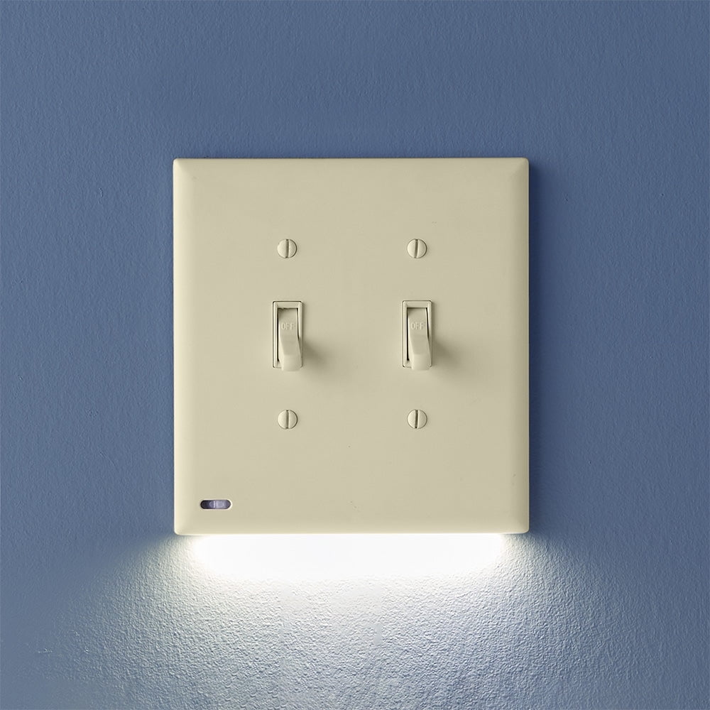 1 Pack - SnapPower SwitchLight [for Double-Gang Light Switches] - Light Switch Wall Plate with Built-in LED Night Lights - Bright/Dim/Off Options - Auto On/Off Sensor - (Toggle, Light Almond)