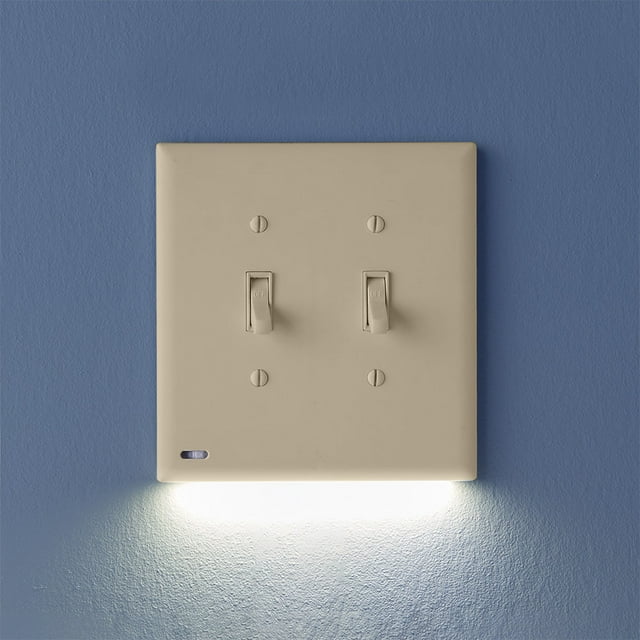 1 Pack - SnapPower SwitchLight [for Double-Gang Light Switches] - Light Switch Wall Plate with Built-in LED Night Lights - Bright/Dim/Off Options - Auto On/Off Sensor - (Toggle, Ivory)