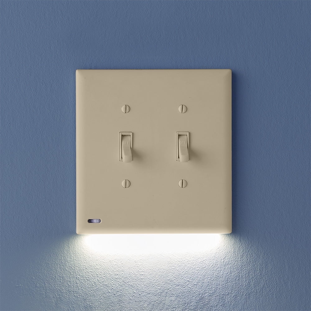 1 Pack - SnapPower SwitchLight [for Double-Gang Light Switches] - Light Switch Wall Plate with Built-in LED Night Lights - Bright/Dim/Off Options - Auto On/Off Sensor - (Toggle, Ivory)