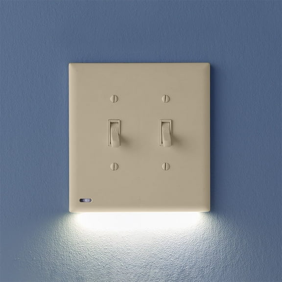 1 Pack - SnapPower SwitchLight [for Double-Gang Light Switches] - Light Switch Wall Plate with Built-in LED Night Lights - Bright/Dim/Off Options - Auto On/Off Sensor - (Toggle, Ivory)