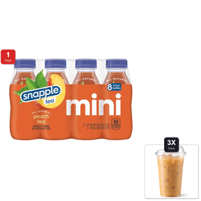 1 Pack | Snapple Peach Tea, 8 Fl Oz Recycled Plastic Bottle, 8 Pack & 3x 16oz Plastic Cup with Strawless Sip-Lid