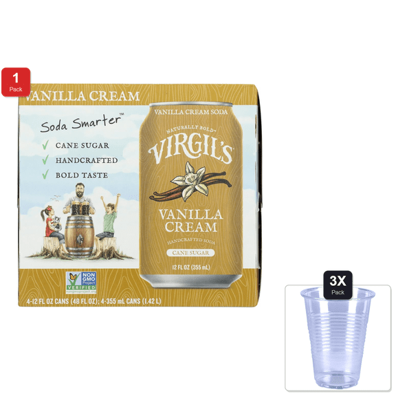 1 Pack | Soda Van Cream 4Pk Cans & 3x 9oz Disposable Plastic Cups