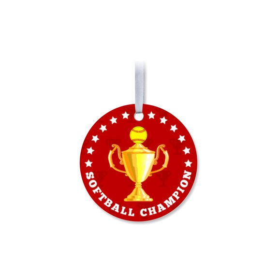 1 Pack - Softball Champion Fanatic Aluminum Christmas Ornament - 3 Inch Round