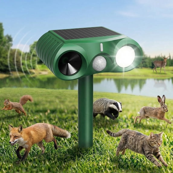 1 Pack Solar Cat Repellent for Gardens, Ultrasonic Animal Repeller with USB & Solar, Waterproof Cat Scarers for Gardens with Motion Sensor for Farm Squirrels Dogs Cats Foxes Birds