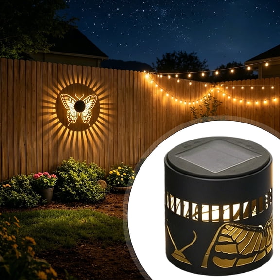 1 Pack Solar Garden Lights, Butterfly Hollow Decorative Outdoor Tabletop Lantern, Shadow Projection Weather-Resistant Accent Light for Patio