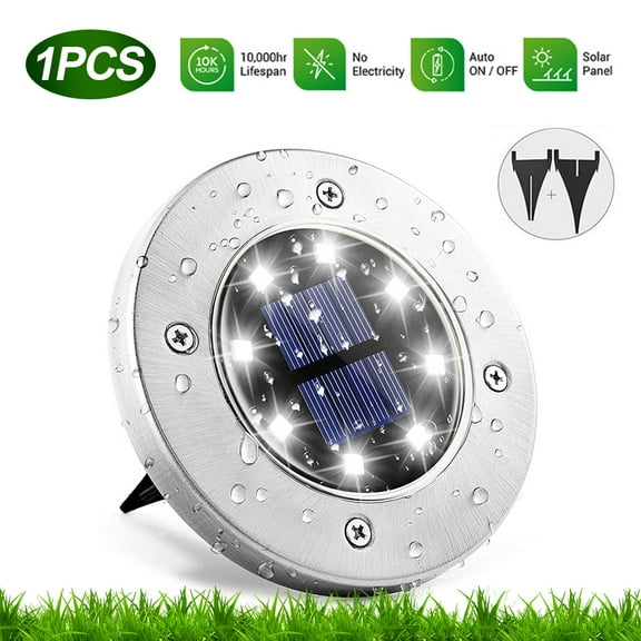 1 Pack Solar Ground Lights - Solar Garden Lights Outdoor Waterproof Sidewalk Disk Lights Solar Powered Landscape Lighting for Lawn Patio Pathway Yard Deck Walkway Flood Lights (White)