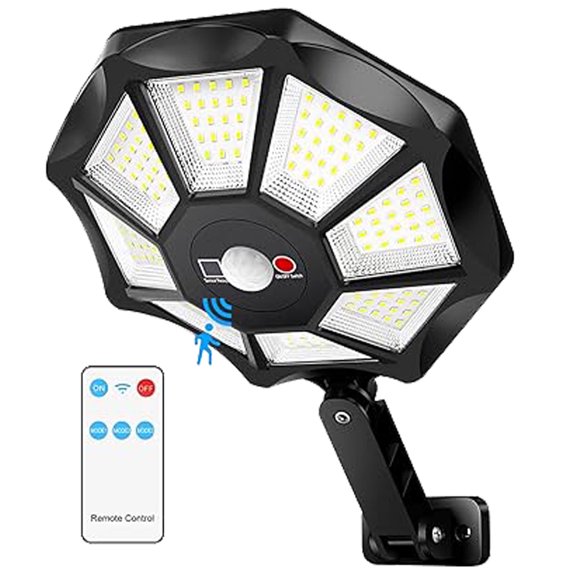1 Pack Solar Lights Outdoor Waterproof,6500K 168 LED Solar Motion Sensor Light,Dusk to Dawn Solar Street Light with Remote for Outside Parking Lot Pool Yard