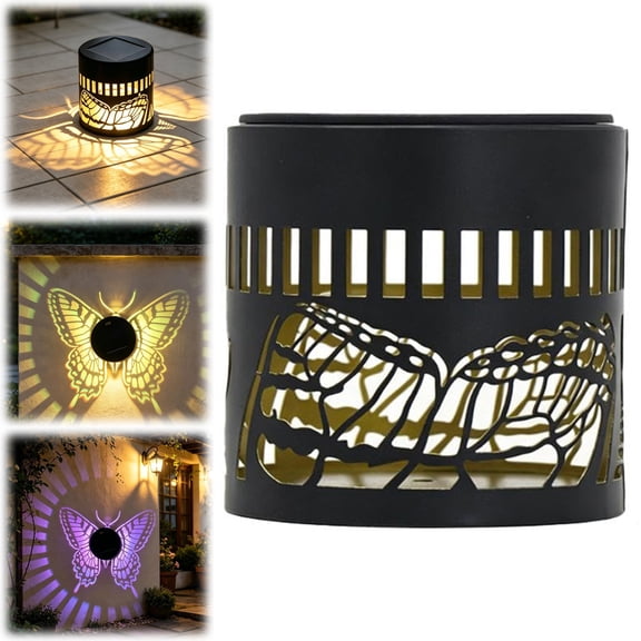 1-Pack Solar Mandala Wall and Fence Light Outdoor, Metal Waterproof LED Warm Yellow Butterfly Decor Projector, Easy Install Solar Powered Garden Lights for Patio Deck Backyard Pathway