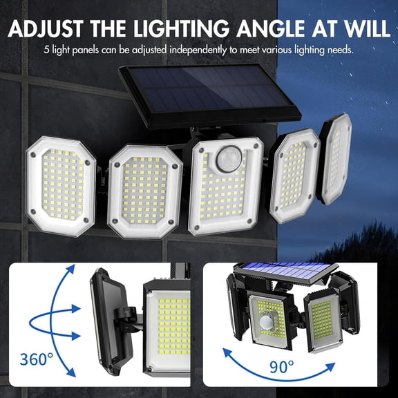 1-Pack Solar Outdoor Light - 300 LED 270 Illumination, 5 Adjustable Heads with Remote (IP65 Waterproof)