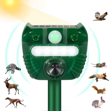 1 Pack Solar Ultrasonic Animal Repeller Outdoor Solar Animal Repellent with Motion Detector&Flashing Lights Waterproof for Rat, Squirrel, Deer, Raccoon, Skunk, Rabbit, Mole, Dog, Cat(Green)