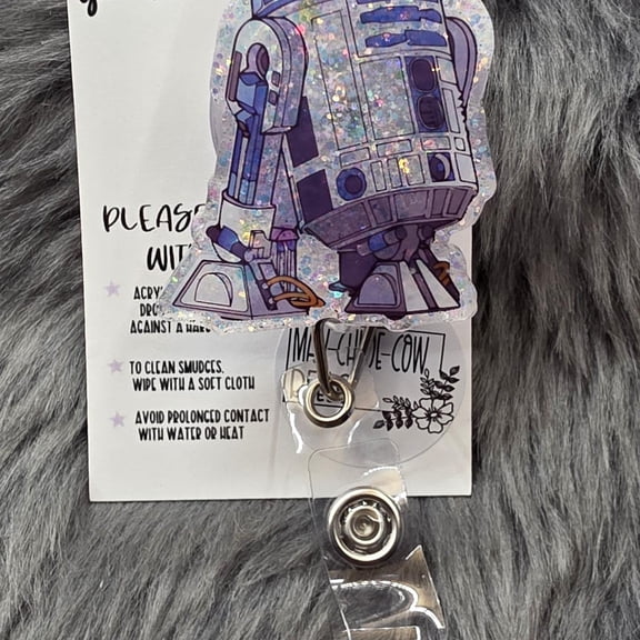 1 Pack Space Robot Badge Reel, Glitter RN ID Holder, Teacher Name Tag Clip