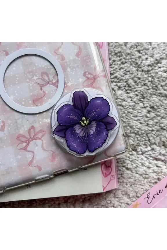 1 Pack Speckled Purple Orchid Magnetic Phone Grip, Horror Aesthetic Magnetic Phone Holder, Kawaii Scary Fan Gift, Accessories
